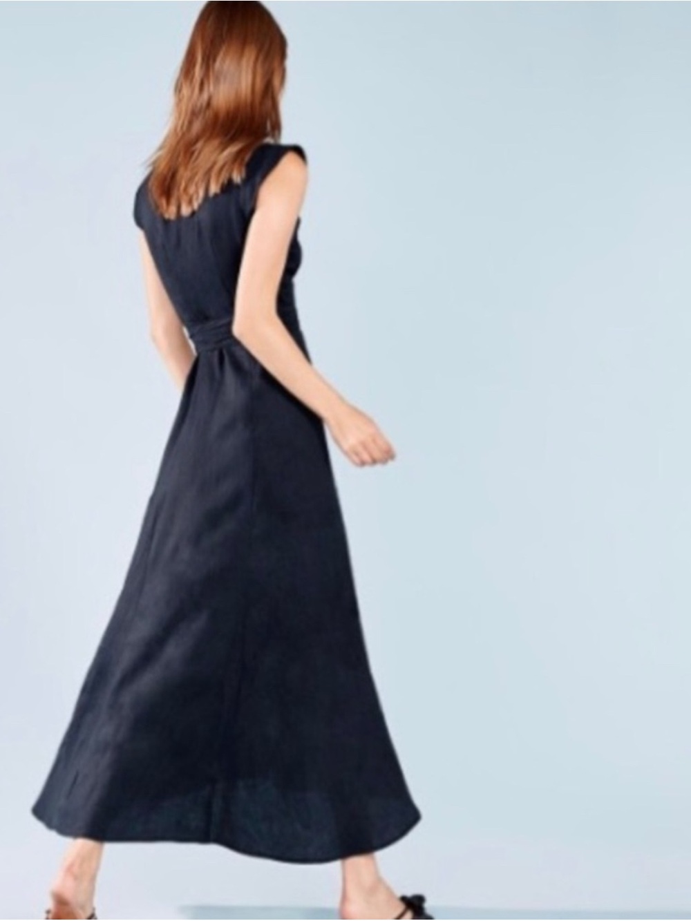 Reformation Parisa Linen Wrap Midi Dress Navy Blue Smalll - Picture 2 of 10